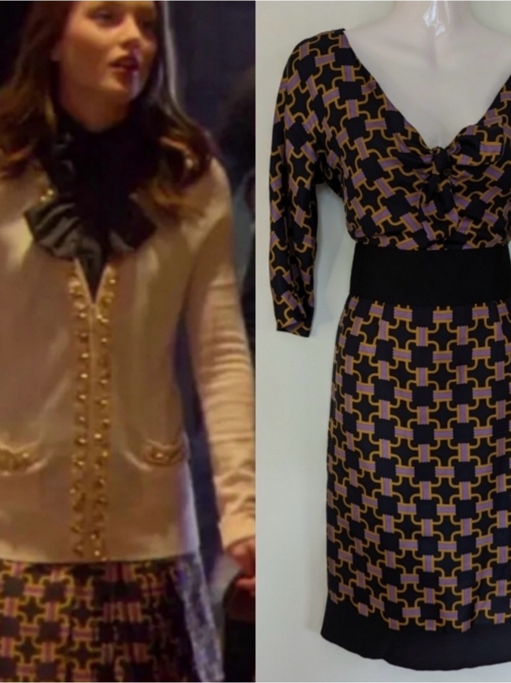 Milly silk chain print gossip girl dress 4 small